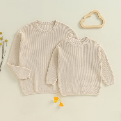 Sweaters, Chunky Knit Ribbed Tops, Solid Color Long Sleeve Round Neck, Autumn Winter Fashion
