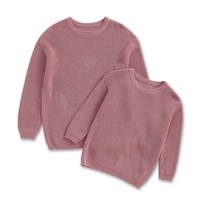Sweaters, Chunky Knit Ribbed Tops, Solid Color Long Sleeve Round Neck, Autumn Winter Fashion