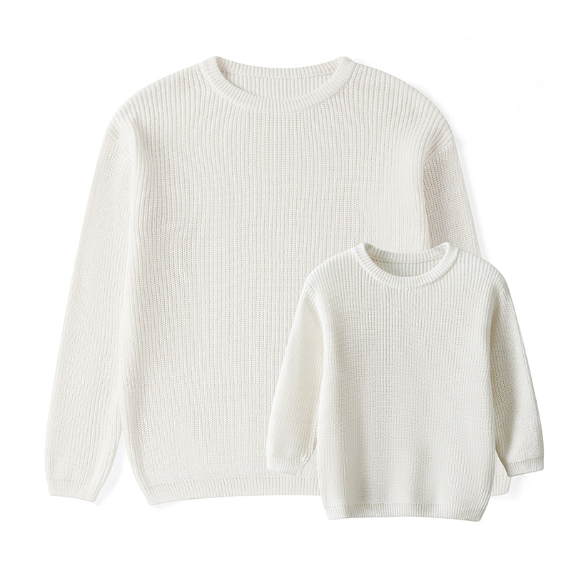 Sweaters, Chunky Knit Ribbed Tops, Solid Color Long Sleeve Round Neck, Autumn Winter Fashion