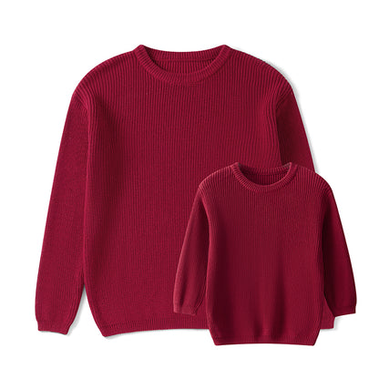 Sweaters, Chunky Knit Ribbed Tops, Solid Color Long Sleeve Round Neck, Autumn Winter Fashion