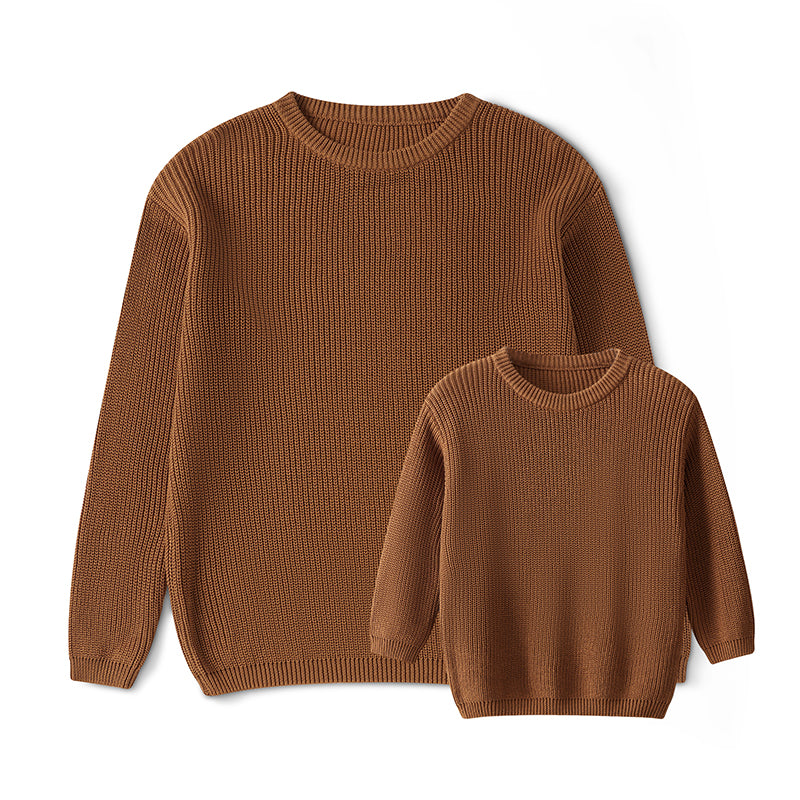 Sweaters, Chunky Knit Ribbed Tops, Solid Color Long Sleeve Round Neck, Autumn Winter Fashion