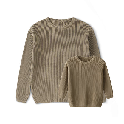 Sweaters, Chunky Knit Ribbed Tops, Solid Color Long Sleeve Round Neck, Autumn Winter Fashion