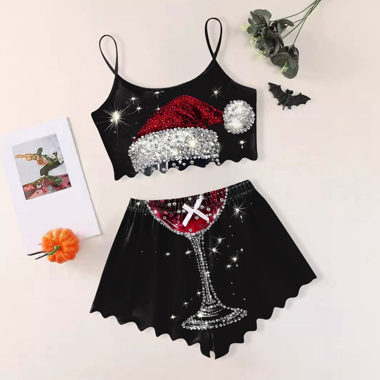 Women's Sexy Christmas Pajama Set, Sleeveless Shorts Sleepwear, Slim Fit Lingerie for Holiday, Daily Home Wear