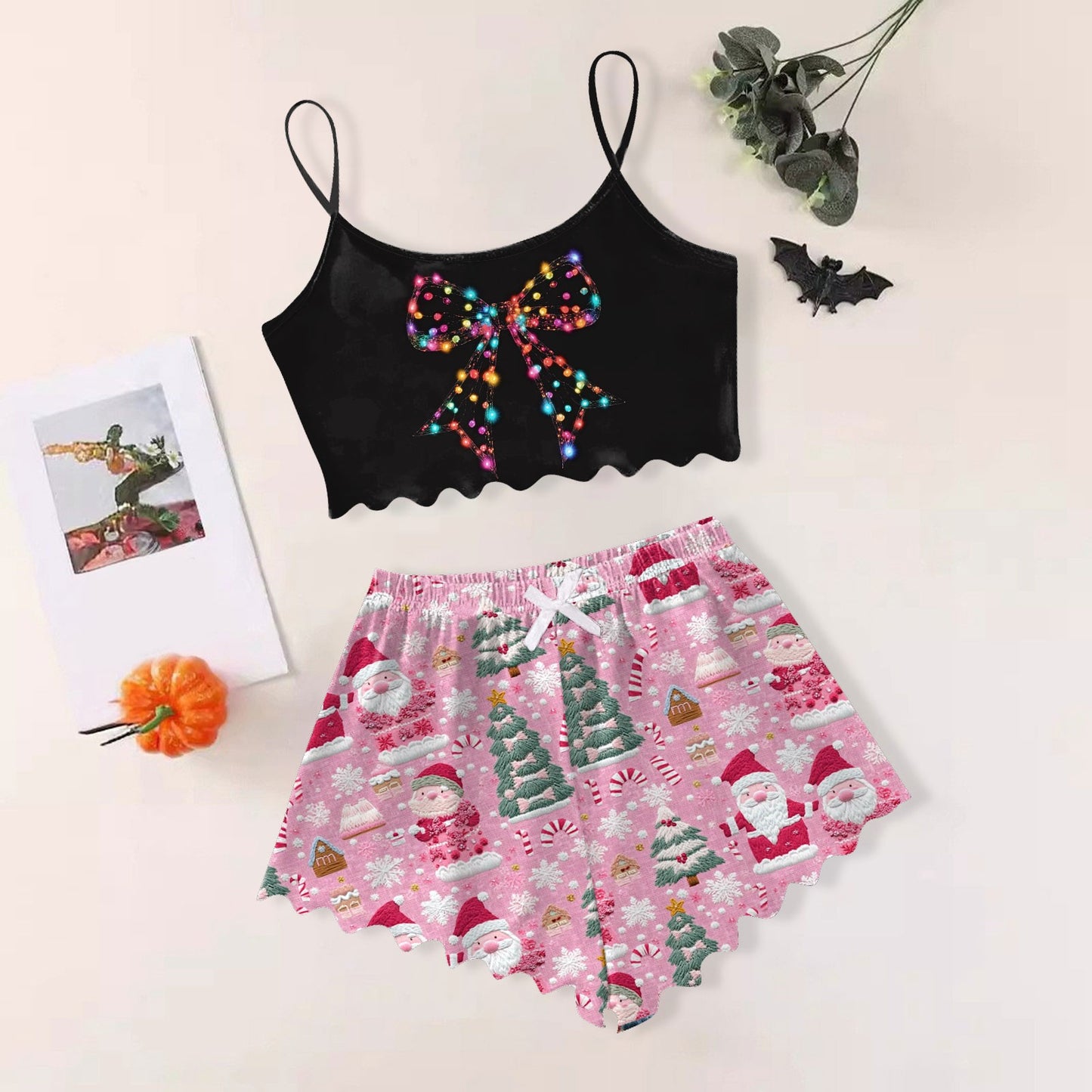 Women's Sexy Christmas Pajama Set, Sleeveless Shorts Sleepwear, Slim Fit Lingerie for Holiday, Daily Home Wear