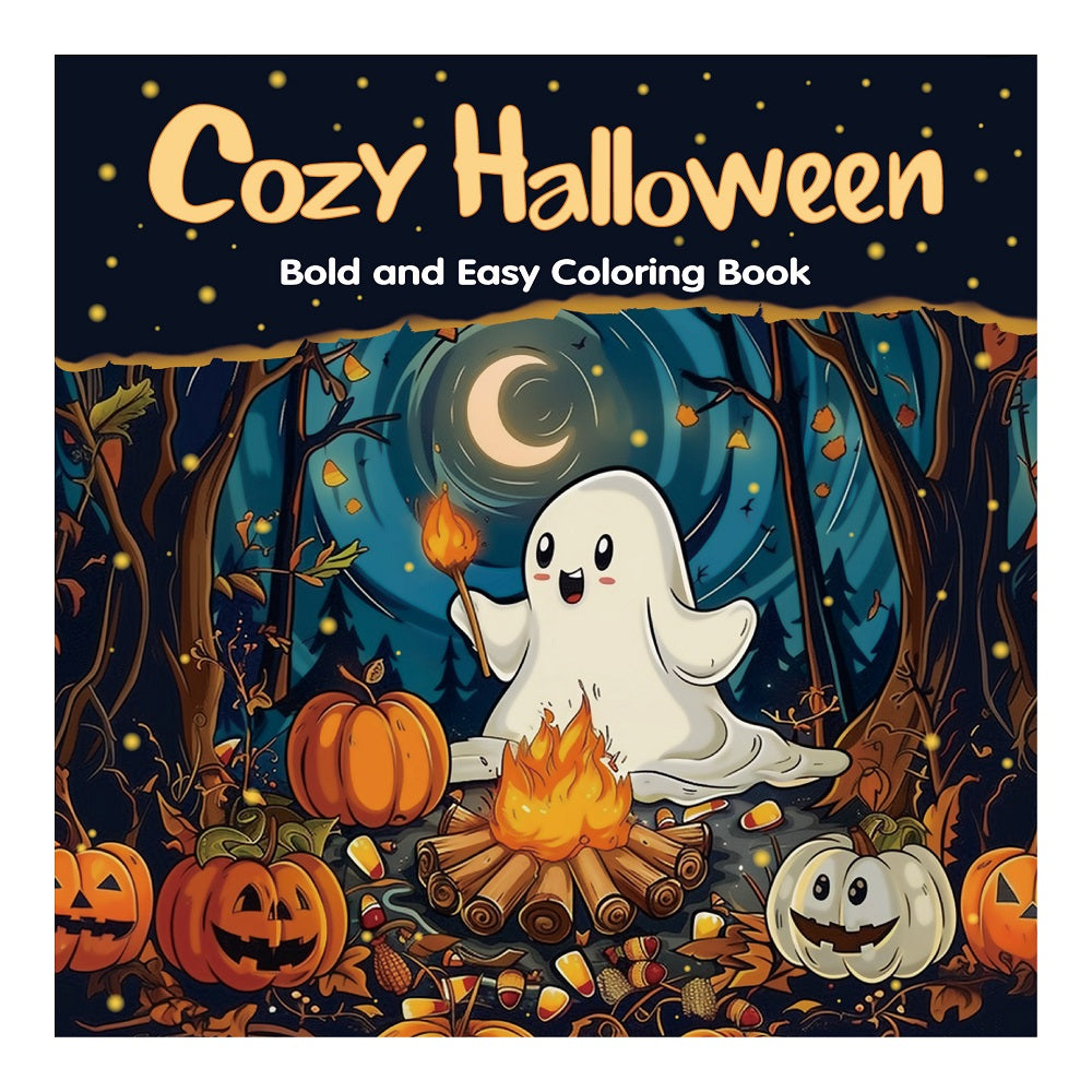 Cozy Halloween Coloring Book for Adults, Bold Easy Art for Stress Relief, Creative Fun Gift for Teens