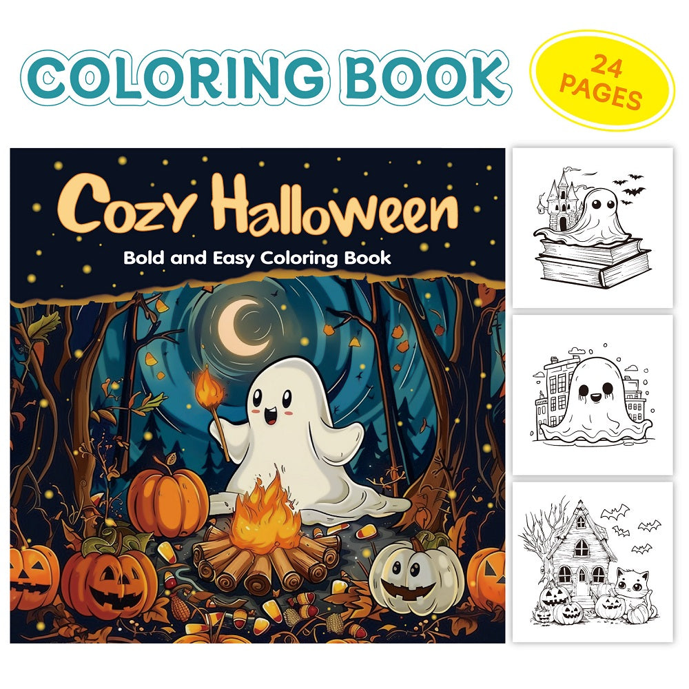 Cozy Halloween Coloring Book for Adults, Bold Easy Art for Stress Relief, Creative Fun Gift for Teens