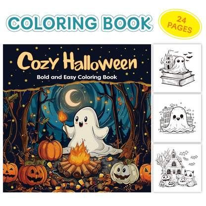 Cozy Halloween Coloring Book for Adults, Bold Easy Art for Stress Relief, Creative Fun Gift for Teens