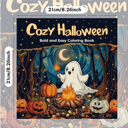 Cozy Halloween Coloring Book for Adults, Bold Easy Art for Stress Relief, Creative Fun Gift for Teens
