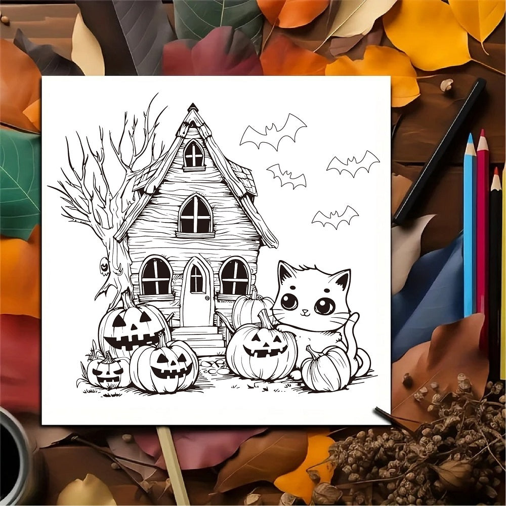 Cozy Halloween Coloring Book for Adults, Bold Easy Art for Stress Relief, Creative Fun Gift for Teens