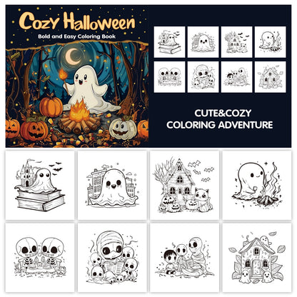 Cozy Halloween Coloring Book for Adults, Bold Easy Art for Stress Relief, Creative Fun Gift for Teens