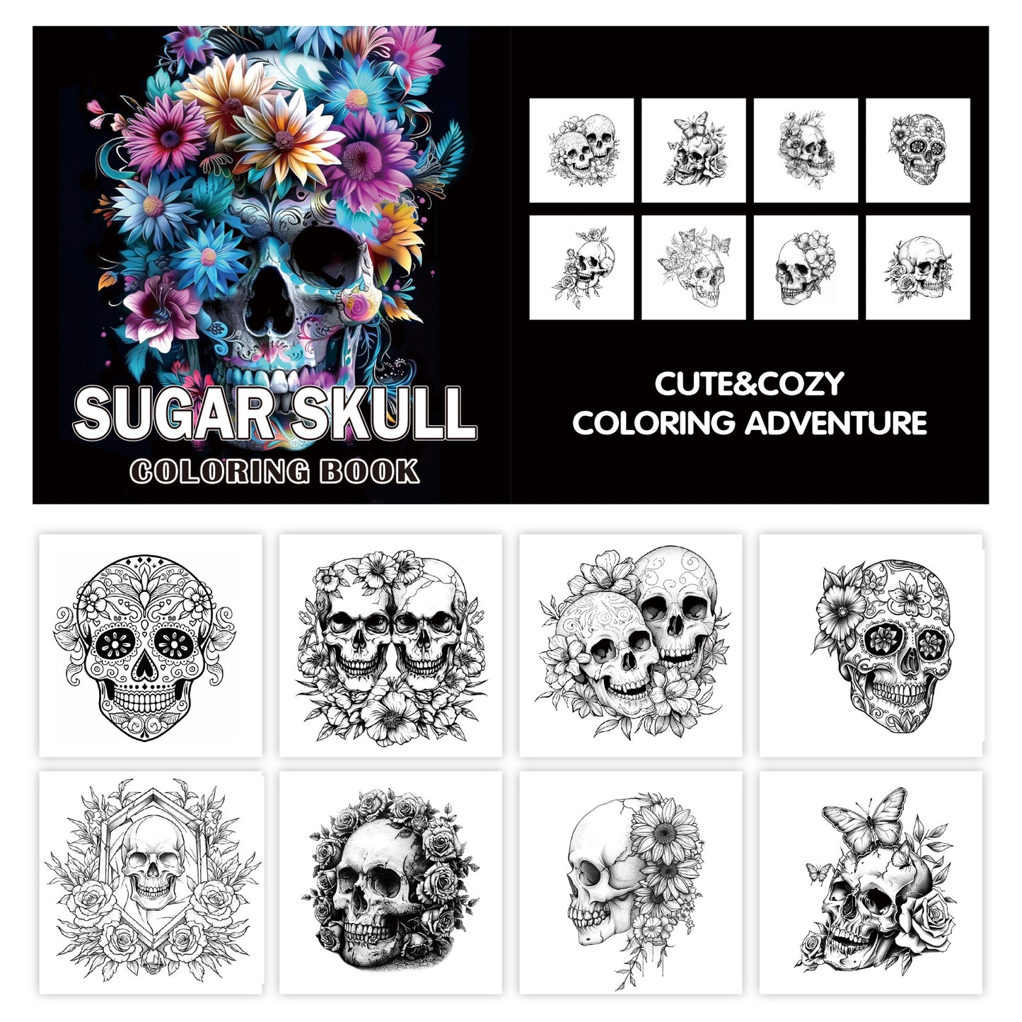 Bview Art Skull Adult Coloring Book, Gothic Doodle Art, 24 Pages of Detailed Designs
