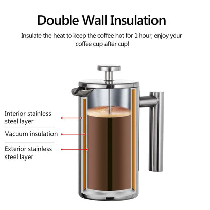 Stainless Steel French Press Coffee Maker Pot