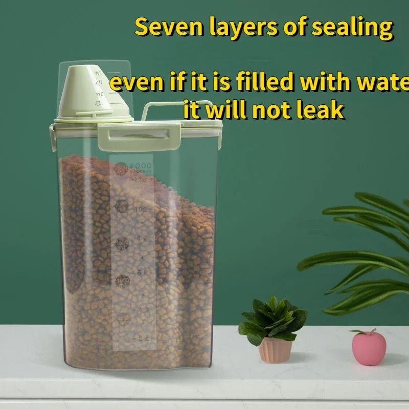 Pet Food Storage Container with Measuring Cup and Airtight Seal