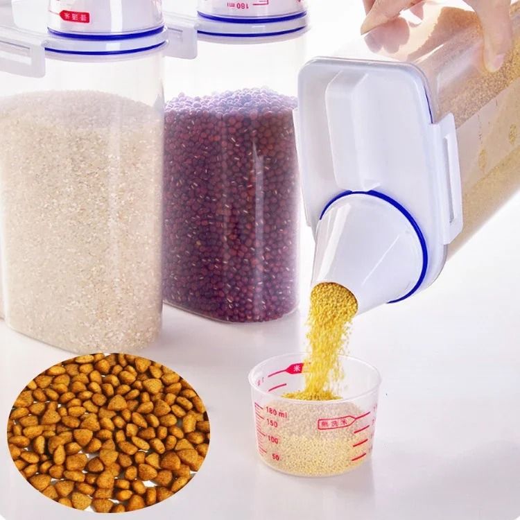 Pet Food Storage Container with Measuring Cup and Airtight Seal