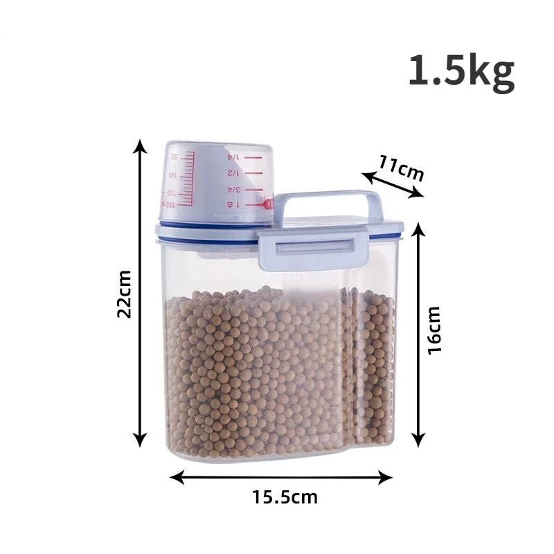 Pet Food Storage Container with Measuring Cup and Airtight Seal