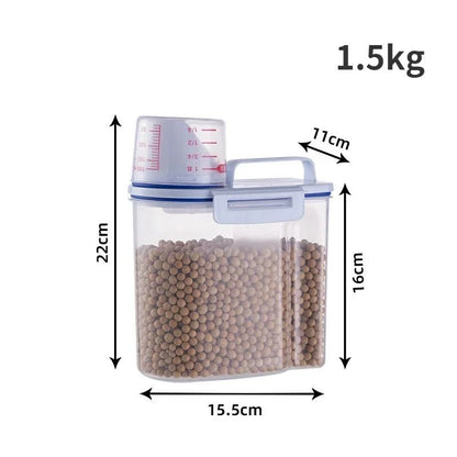 Pet Food Storage Container with Measuring Cup and Airtight Seal