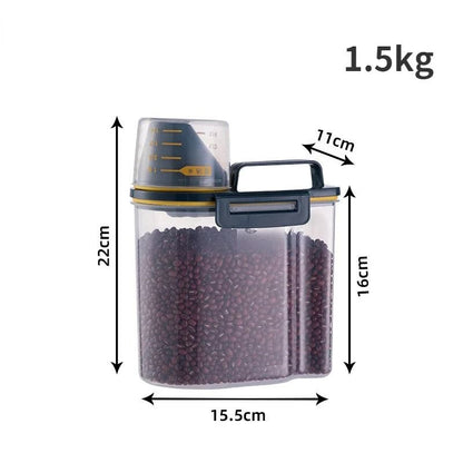 Pet Food Storage Container with Measuring Cup and Airtight Seal