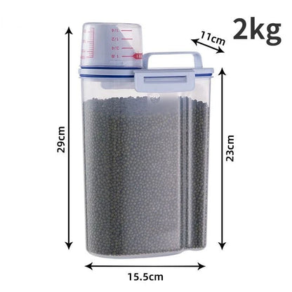 Pet Food Storage Container with Measuring Cup and Airtight Seal
