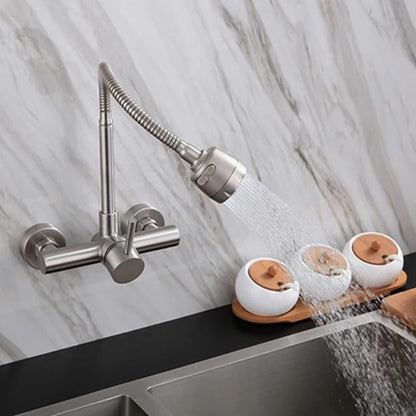 360 Rotatable Stainless Steel Wall Mounted Kitchen Faucet with Hot and Cold Water