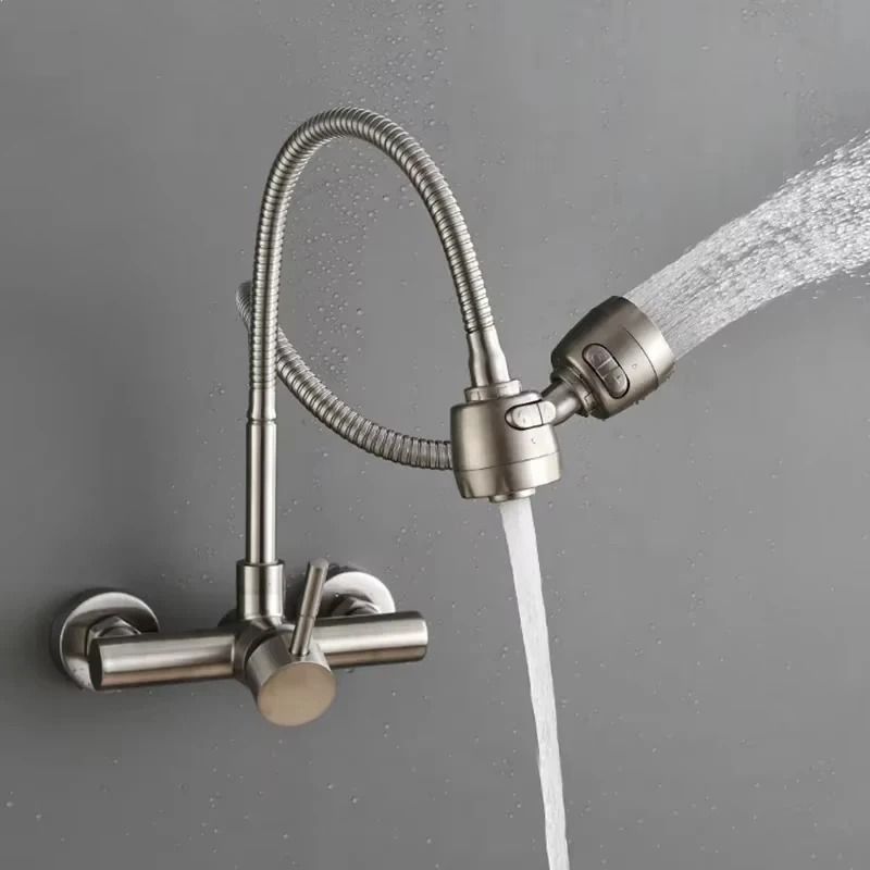 360 Rotatable Stainless Steel Wall Mounted Kitchen Faucet with Hot and Cold Water