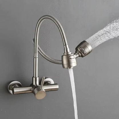 360 Rotatable Stainless Steel Wall Mounted Kitchen Faucet with Hot and Cold Water