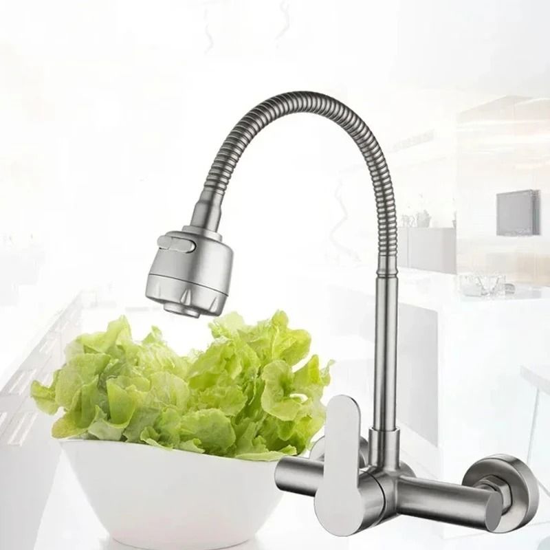 360 Rotatable Stainless Steel Wall Mounted Kitchen Faucet with Hot and Cold Water