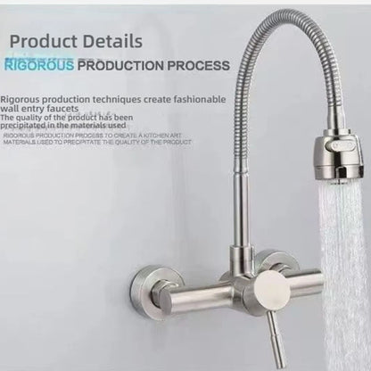 360 Rotatable Stainless Steel Wall Mounted Kitchen Faucet with Hot and Cold Water