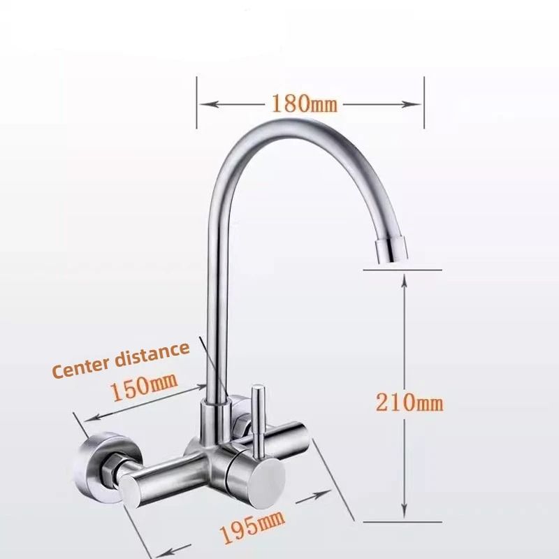 360 Rotatable Stainless Steel Wall Mounted Kitchen Faucet with Hot and Cold Water