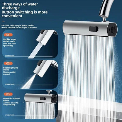 3-Mode Rotating Kitchen Faucet Nozzle with High Pressure and Splash-Proof Design