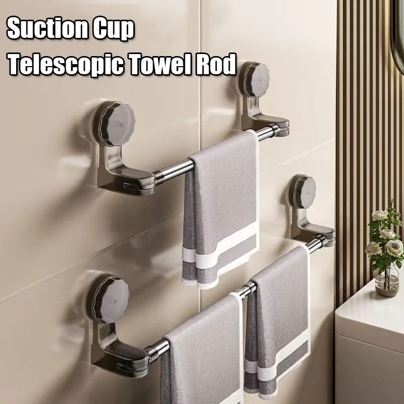 Retractable Suction Cup Towel Bar for Kitchen and Bathroom