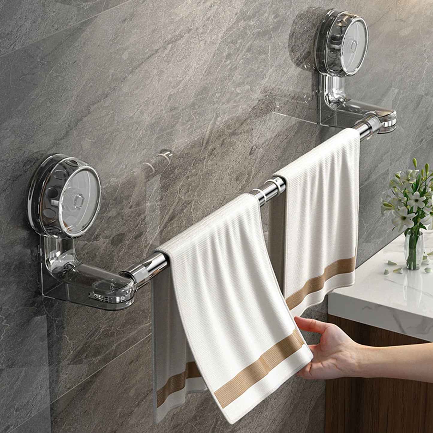 Retractable Suction Cup Towel Bar for Kitchen and Bathroom