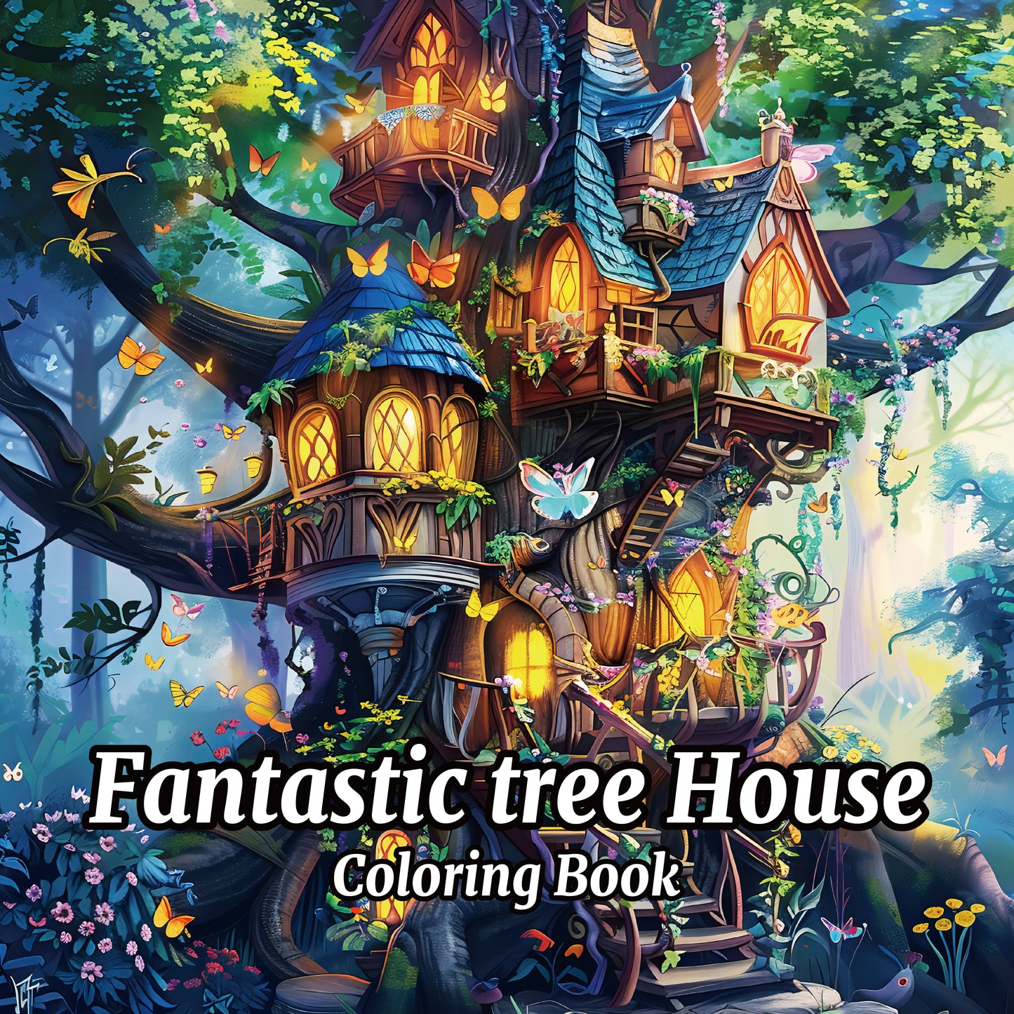 Fantasy Tree House Coloring Book for Adults, Relaxing Art Therapy Sketchbook with Hand Drawn Pages, for Colored Pencils