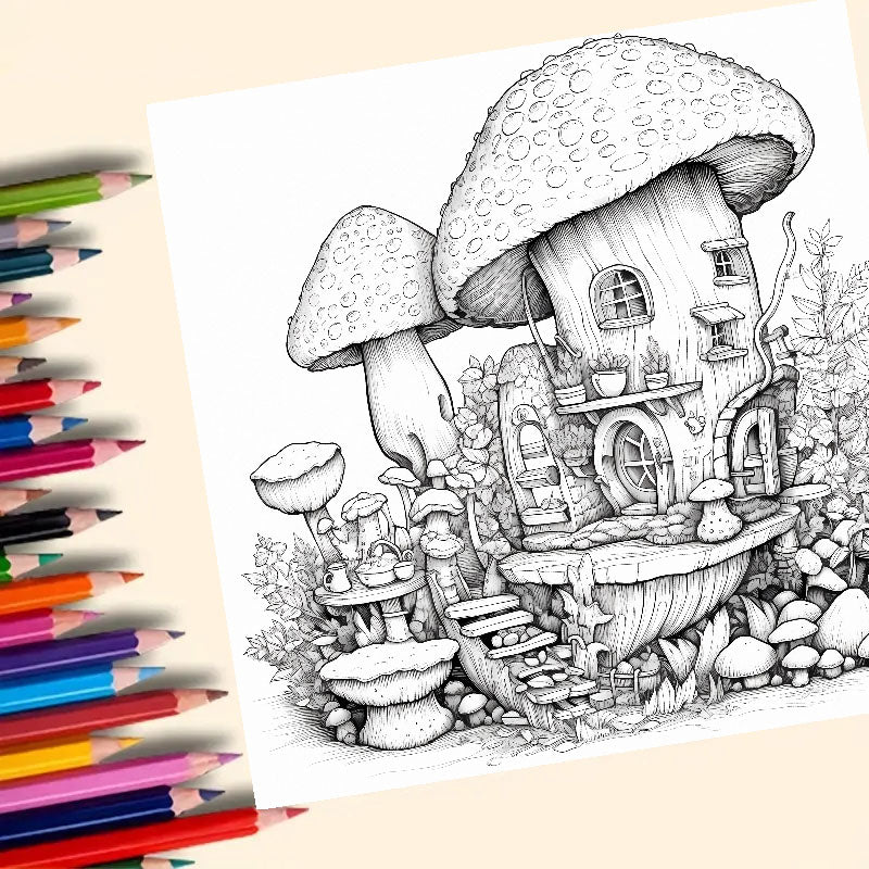 Fantasy Tree House Coloring Book for Adults, Relaxing Art Therapy Sketchbook with Hand Drawn Pages, for Colored Pencils