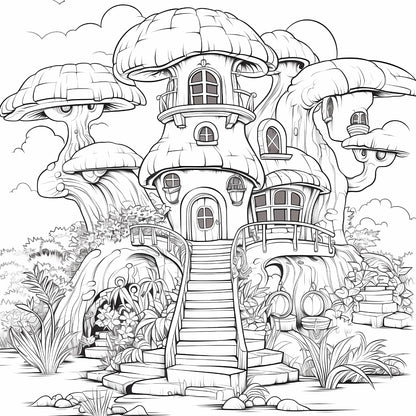 Fantasy Tree House Coloring Book for Adults, Relaxing Art Therapy Sketchbook with Hand Drawn Pages, for Colored Pencils