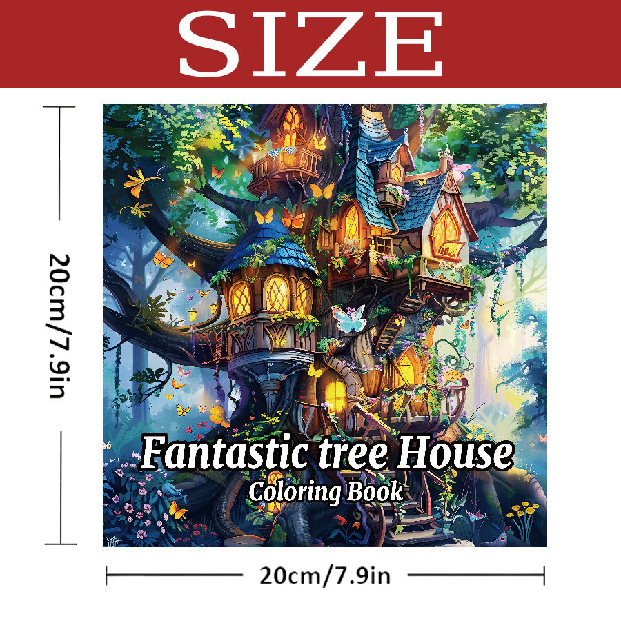 Fantasy Tree House Coloring Book for Adults, Relaxing Art Therapy Sketchbook with Hand Drawn Pages, for Colored Pencils