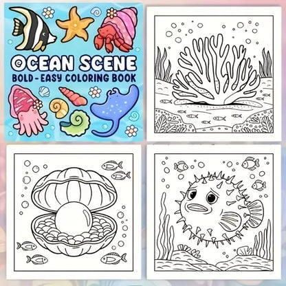 Ocean Scenes Coloring Book for Adults, Bold Easy Patterns, Cute Drawing Book, Perfect Gift for Party, Birthday