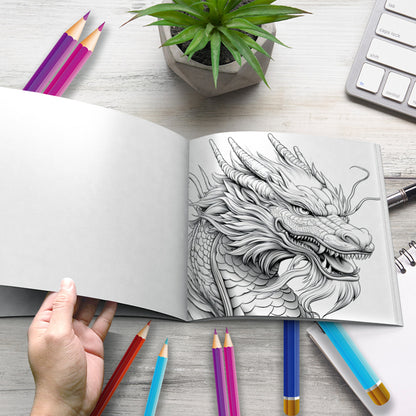 Dragon Coloring Book for Adults, Stress Relief Art Therapy, Fantasy Drawing and Painting Pages for Kids
