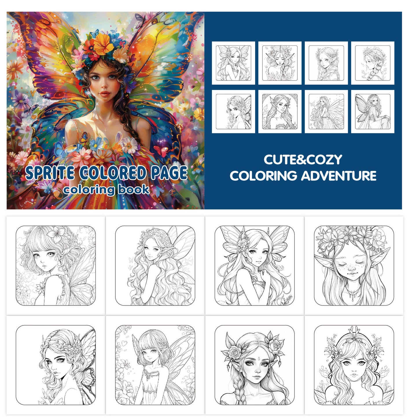 Adult Coloring Book, Watercolor Creativity, Butterfly Fairy, Art Elf Wings Doodle