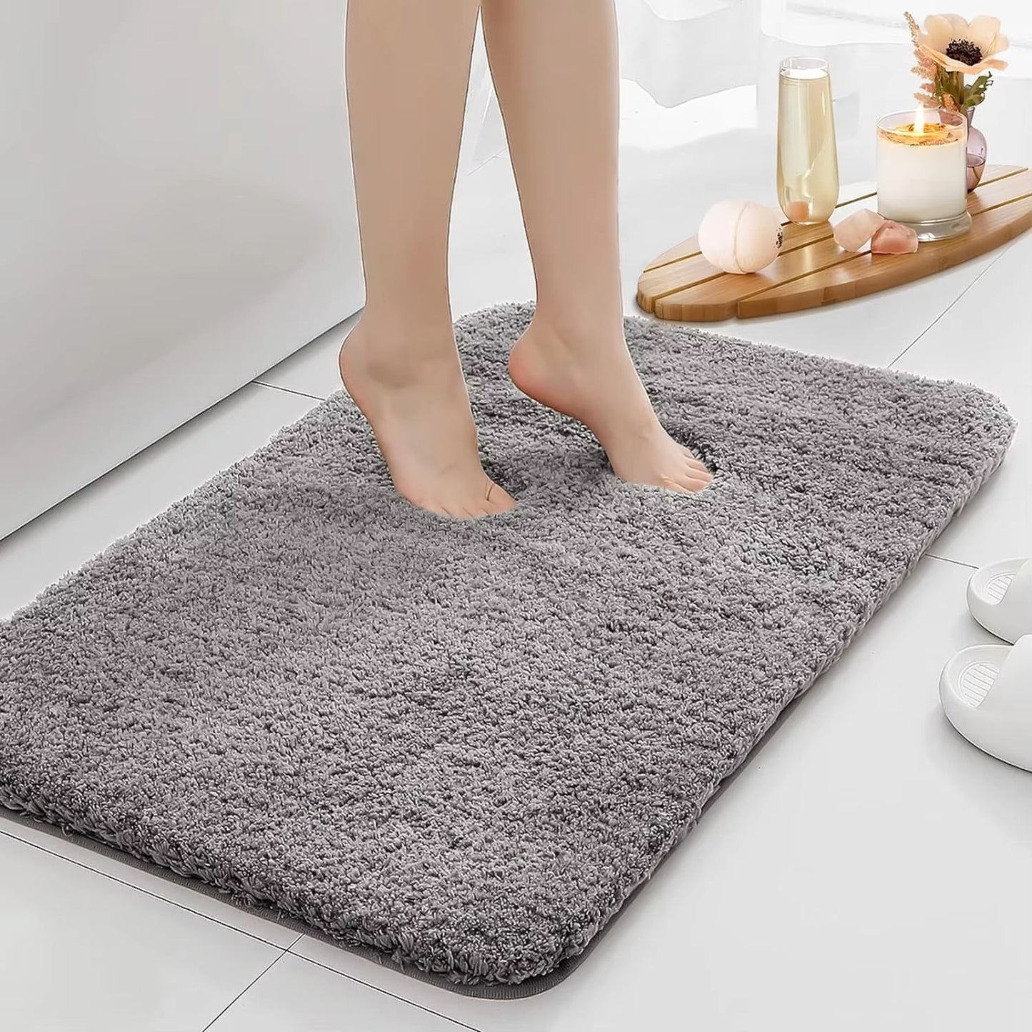 Ultra-Absorbent Anti-Slip Bathroom Mat – Thick, Long-Hair, Machine-Washable Toilet Rug