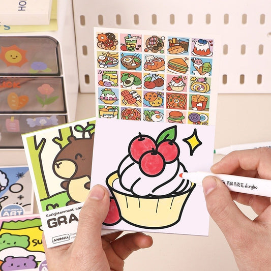 Portable Painting Album, DIY Mini Cartoon Coloring Book, Water color and Note Coloring, Children's Art