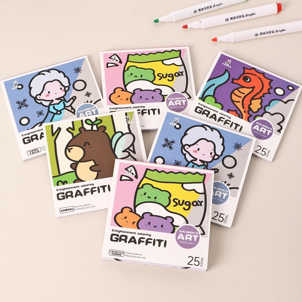 Portable Painting Album, DIY Mini Cartoon Coloring Book, Water color and Note Coloring, Children's Art