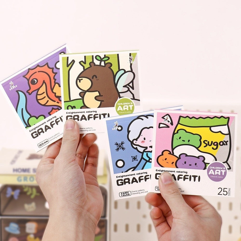 Portable Painting Album, DIY Mini Cartoon Coloring Book, Water color and Note Coloring, Children's Art