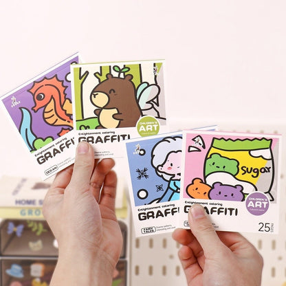 Portable Painting Album, DIY Mini Cartoon Coloring Book, Water color and Note Coloring, Children's Art