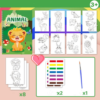 Magic Water Painting Book, Reusable Watercolor Coloring Book for Kids, Animal Designs with Paints