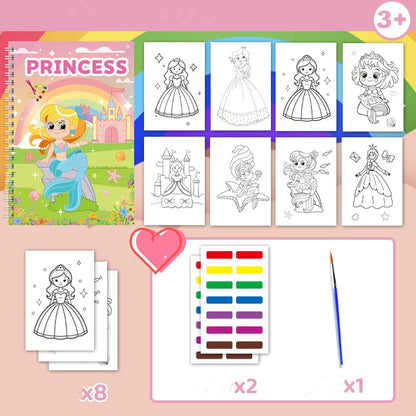 Magic Water Painting Book, Reusable Watercolor Coloring Book for Kids, Animal Designs with Paints
