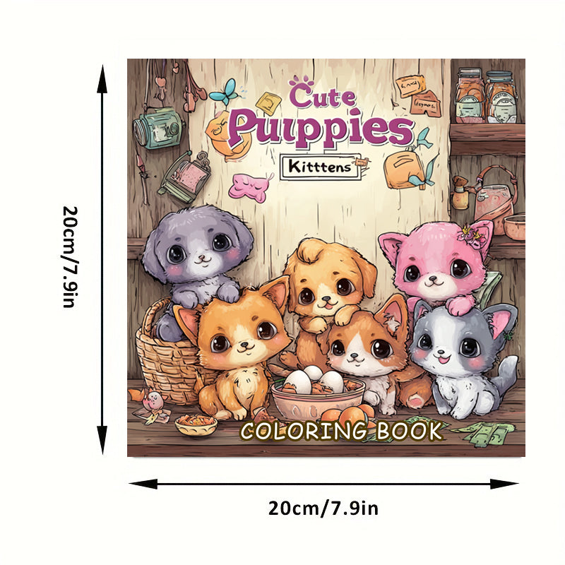 Cute Puppies and Kittens Coloring Book, Adult Colouring Book for Stress Relief, Drawing Supplies, Christmas Gift Idea