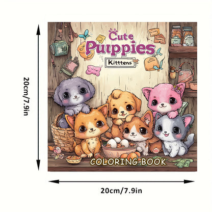 Cute Puppies and Kittens Coloring Book, Adult Colouring Book for Stress Relief, Drawing Supplies, Christmas Gift Idea