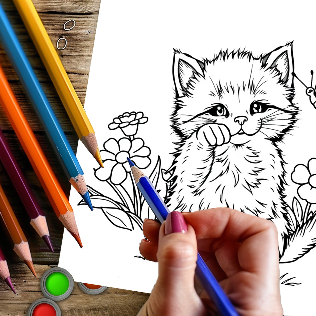 Cute Puppies and Kittens Coloring Book, Adult Colouring Book for Stress Relief, Drawing Supplies, Christmas Gift Idea