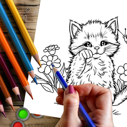 Cute Puppies and Kittens Coloring Book, Adult Colouring Book for Stress Relief, Drawing Supplies, Christmas Gift Idea
