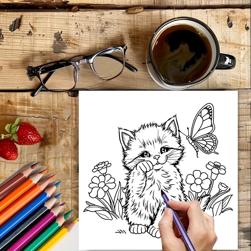 Cute Puppies and Kittens Coloring Book, Adult Colouring Book for Stress Relief, Drawing Supplies, Christmas Gift Idea